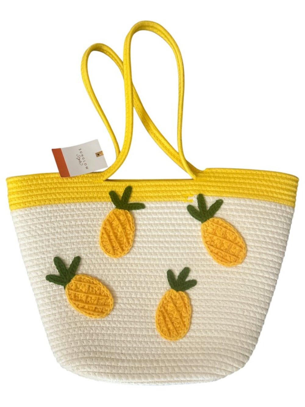 Share New Sunglow Style Coil Knit Large Beach Tote with Crochet Pineapples NWT